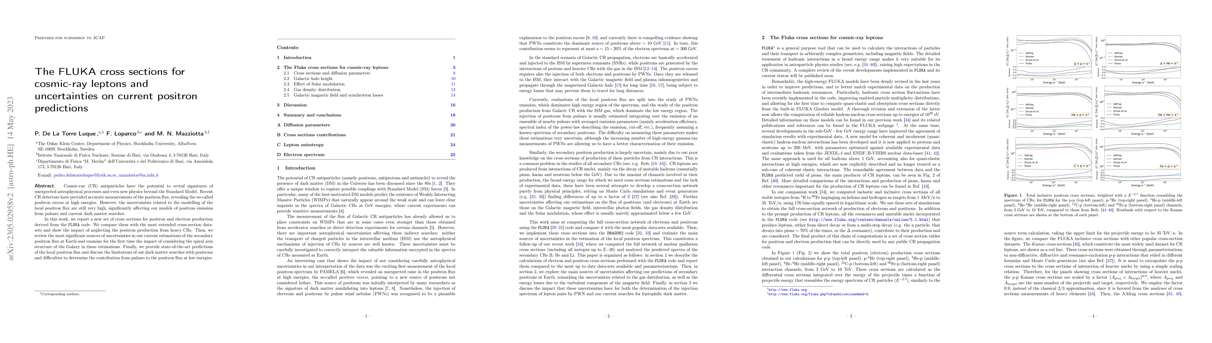 Thumbnail for The FLUKA cross sections for cosmic-ray leptons and uncertainties on
  current positron predictions