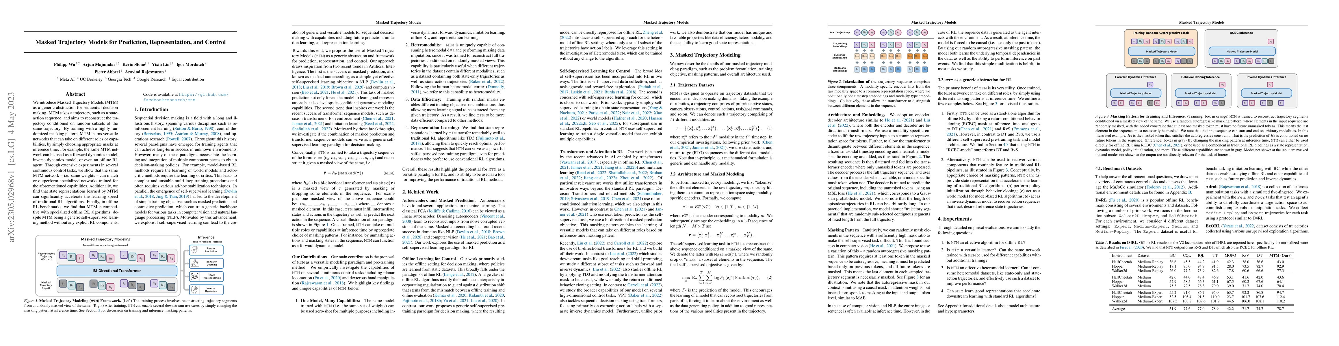 Thumbnail for Masked Trajectory Models for Prediction, Representation, and Control