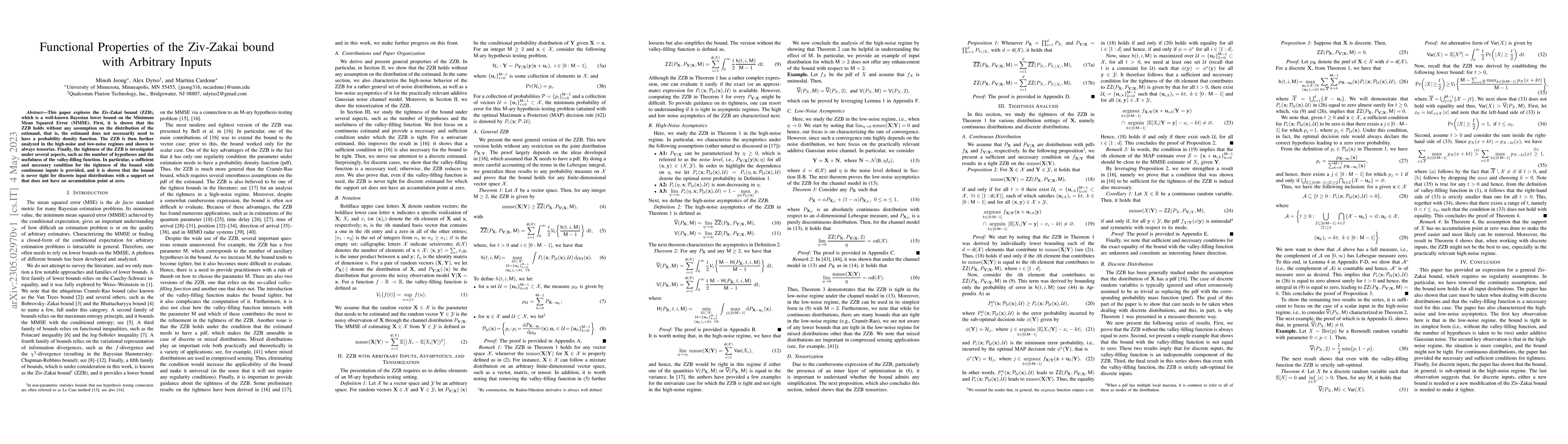 Thumbnail for Functional Properties of the Ziv-Zakai bound with Arbitrary Inputs