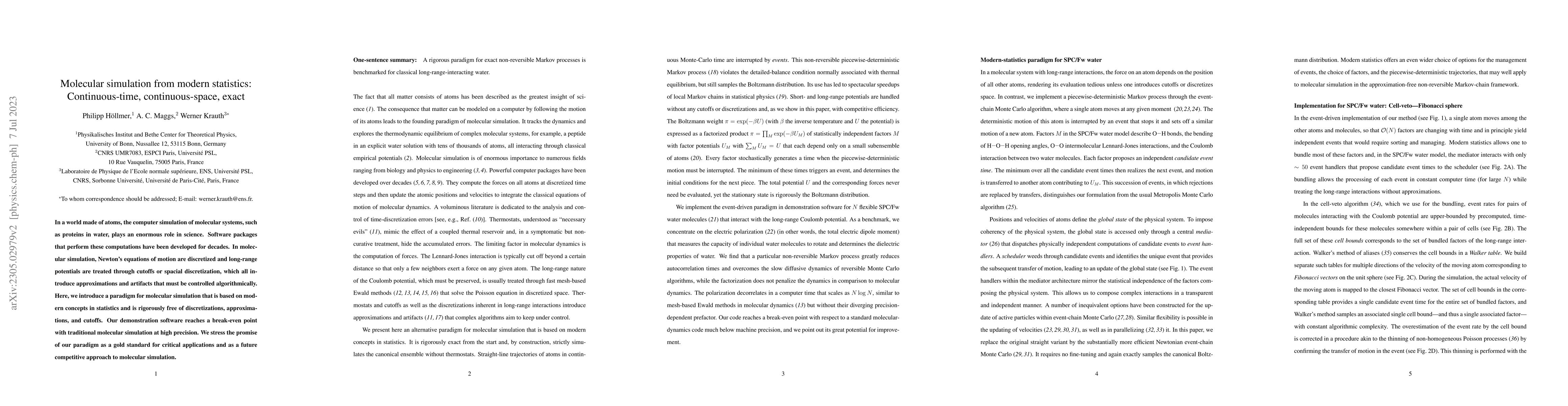 Thumbnail for Molecular simulation from modern statistics: Continuous-time,
  continuous-space, exact