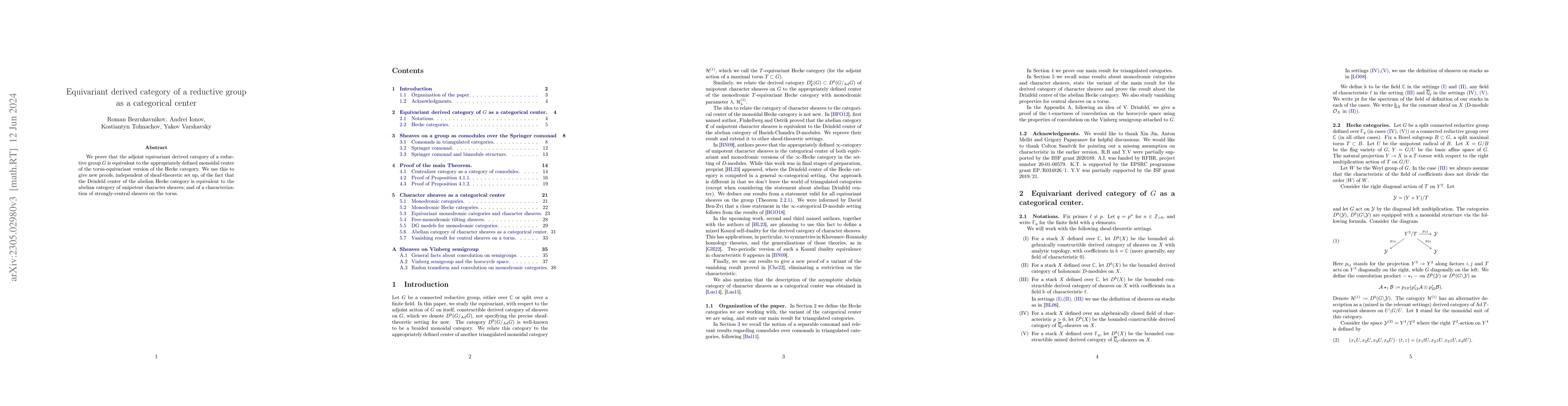 Thumbnail for Equivariant derived category of a reductive group as a categorical
  center