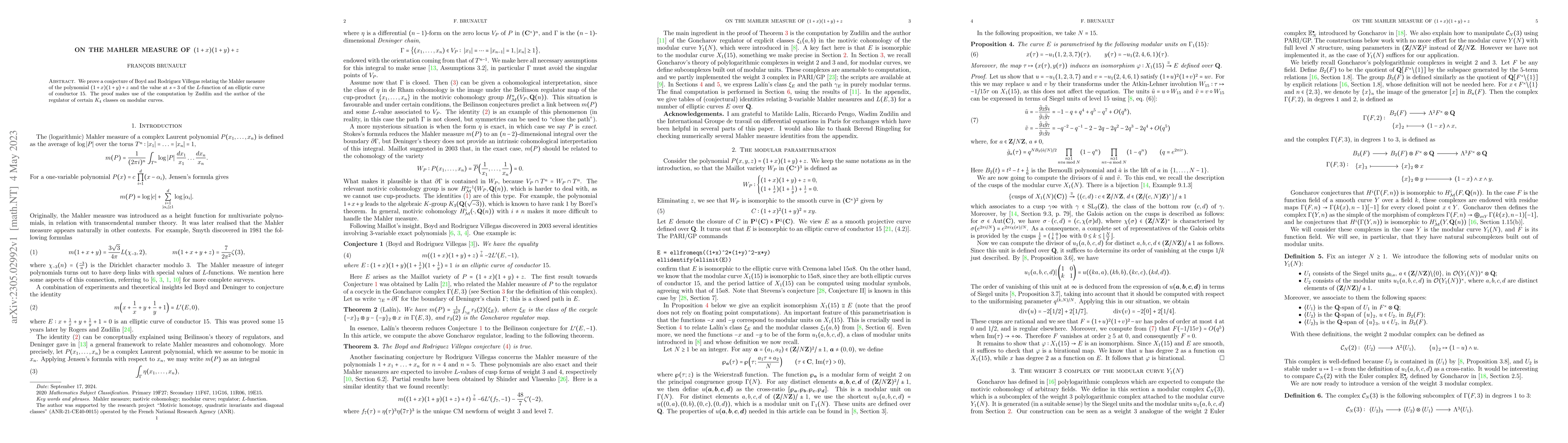 Thumbnail for On the Mahler measure of $(1+x)(1+y)+z$