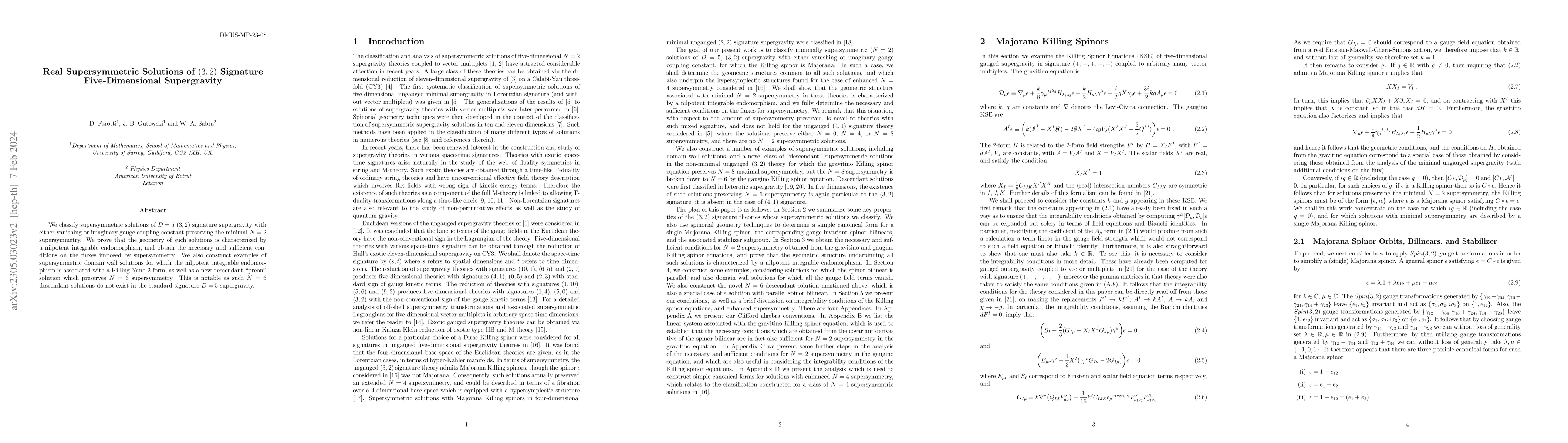 Thumbnail for Real Supersymmetric Solutions of (3,2) Signature Five-Dimensional
  Supergravity