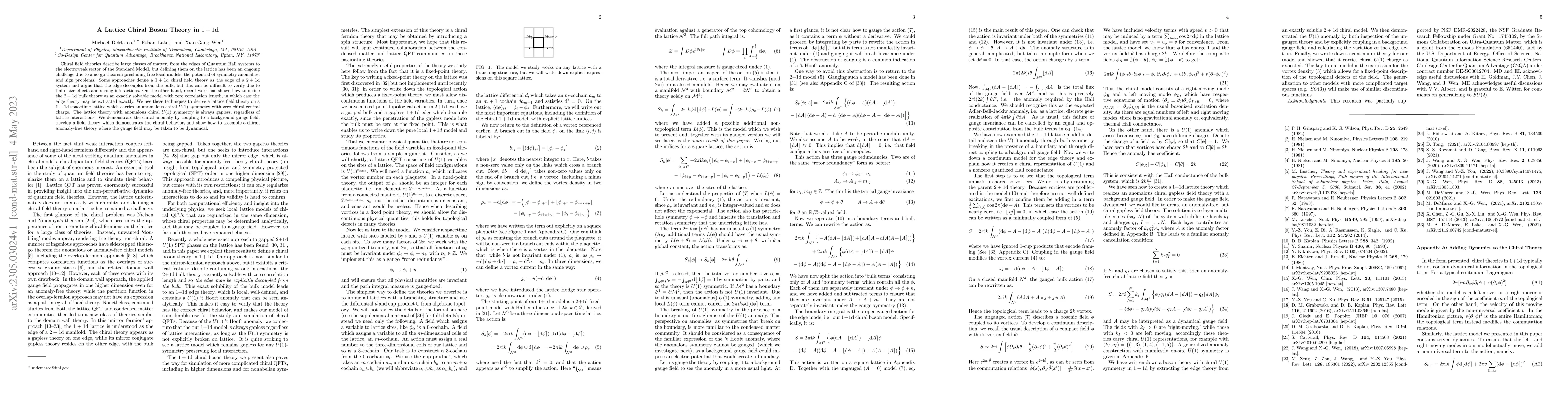 Thumbnail for A Lattice Chiral Boson Theory in $1+1$d