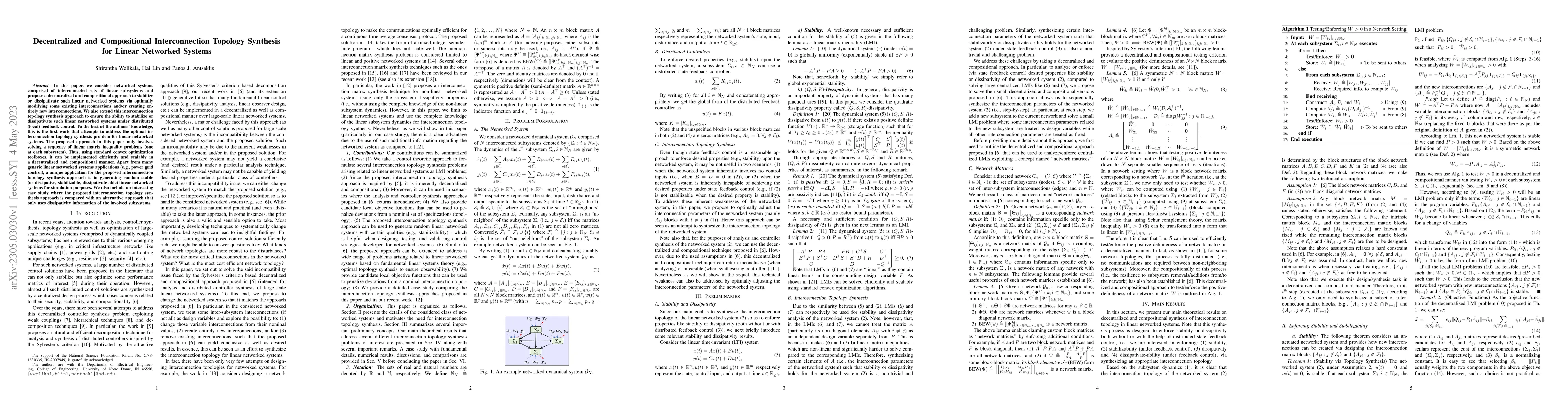 Thumbnail for Decentralized and Compositional Interconnection Topology Synthesis for
  Linear Networked Systems