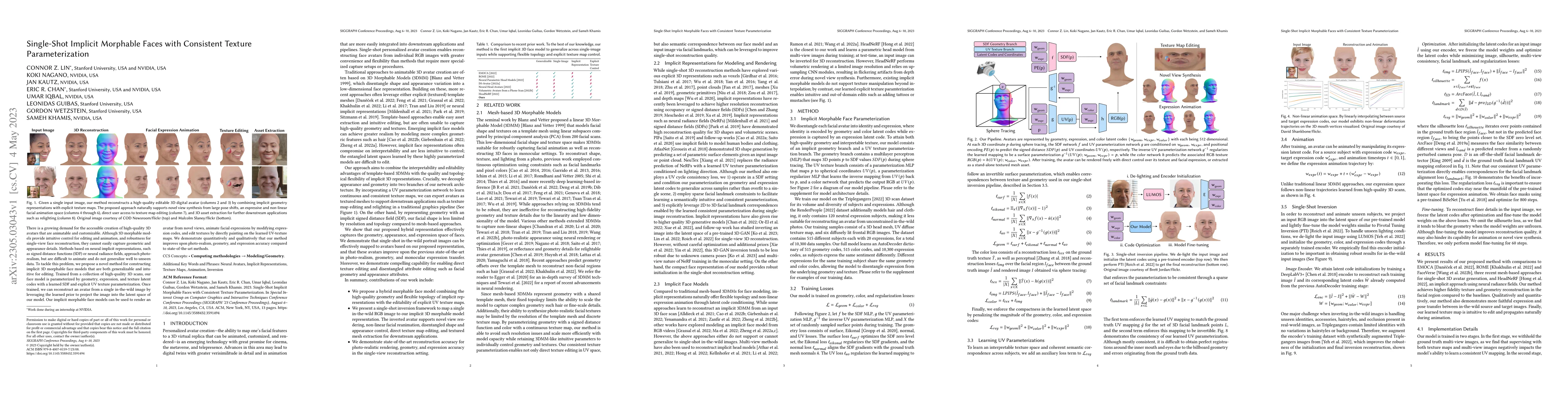 Thumbnail for Single-Shot Implicit Morphable Faces with Consistent Texture
  Parameterization