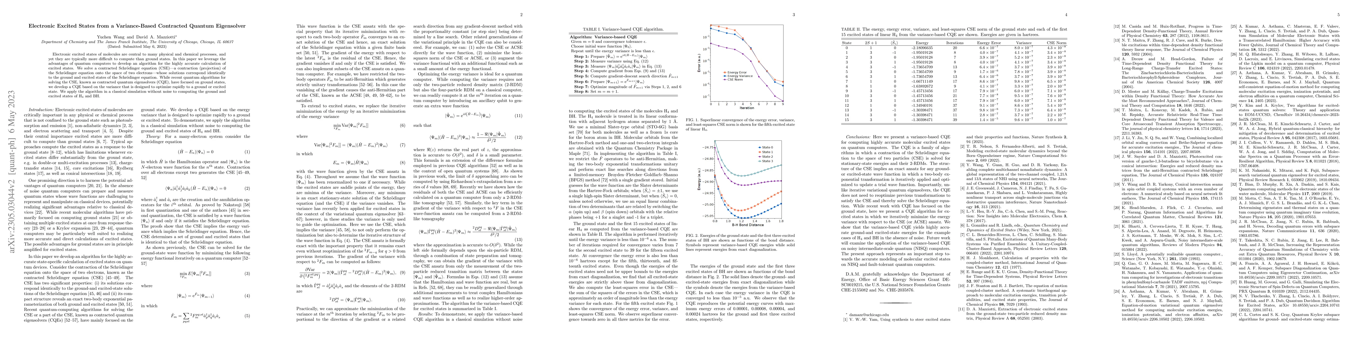 Thumbnail for Electronic Excited States from a Variance-Based Contracted Quantum
  Eigensolver