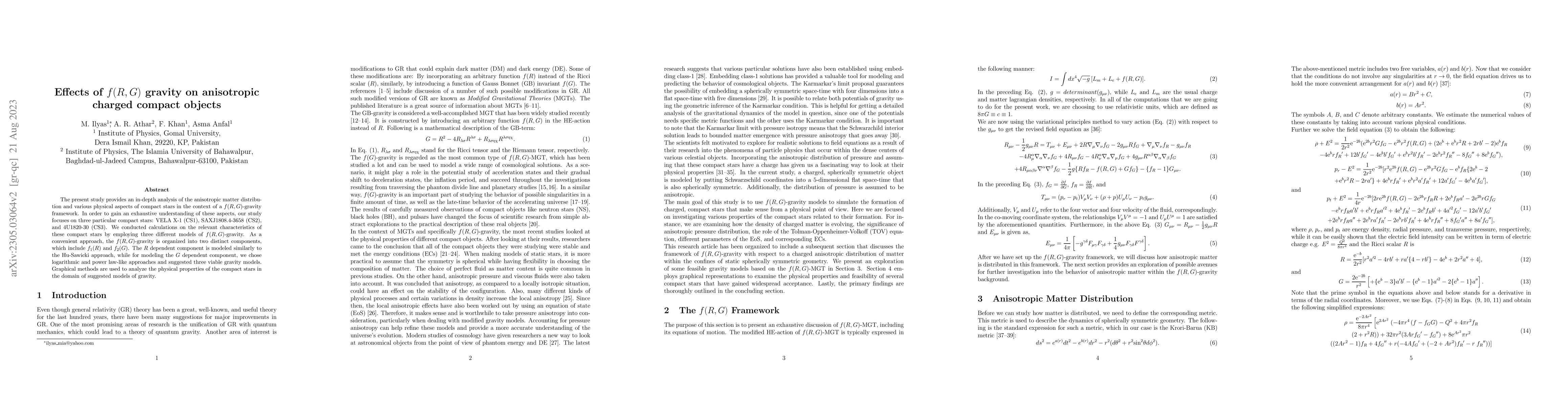 Thumbnail for Effects of $f (R, G)$ gravity on anisotropic charged compact objects