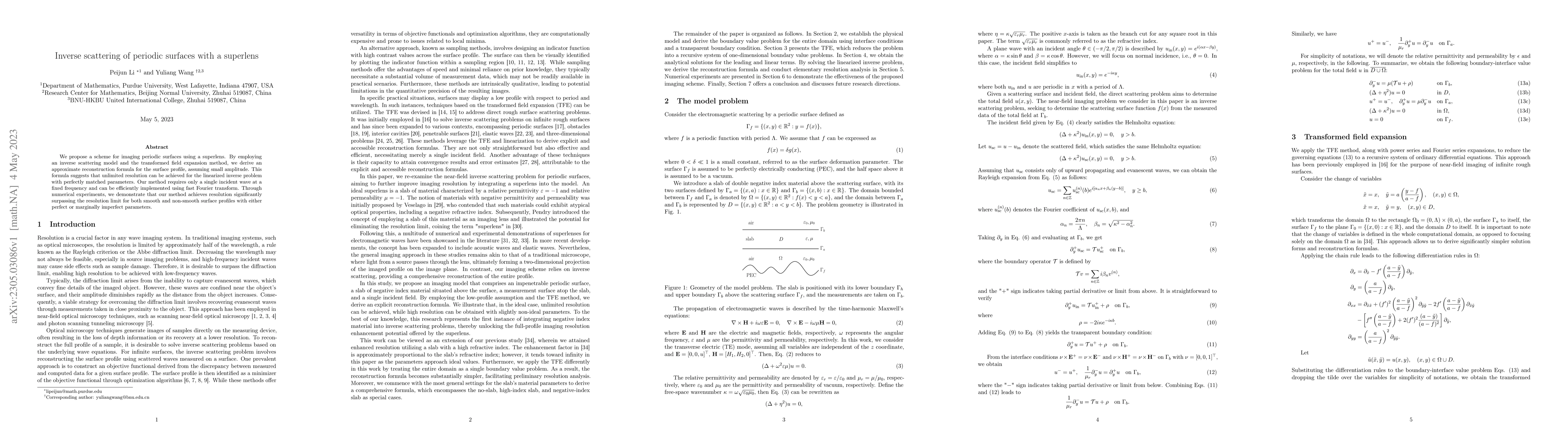 Thumbnail for Inverse scattering of periodic surfaces with a superlens