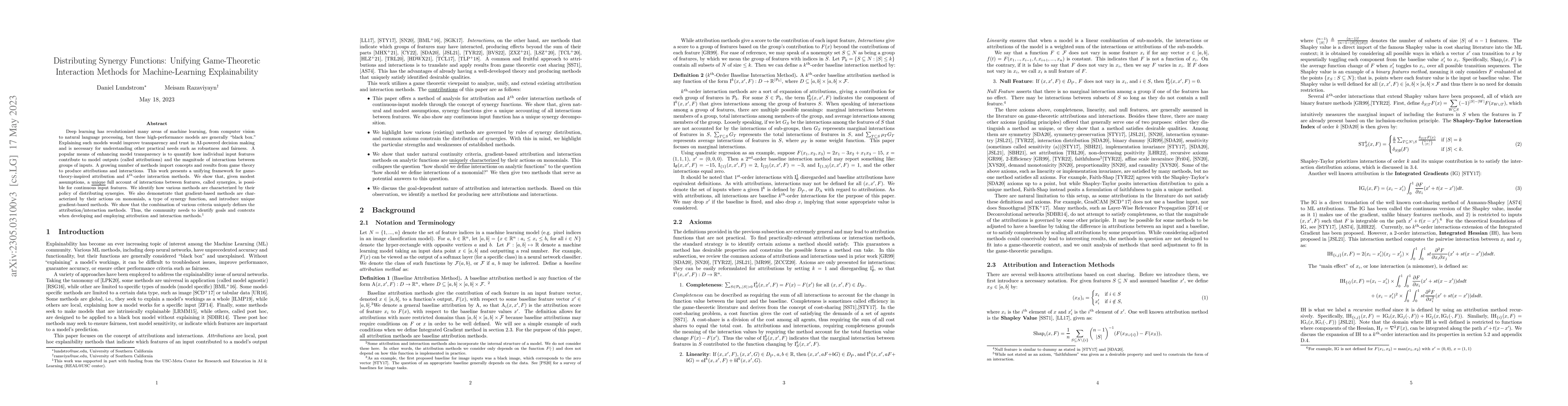 Thumbnail for Distributing Synergy Functions: Unifying Game-Theoretic Interaction
  Methods for Machine-Learning Explainability