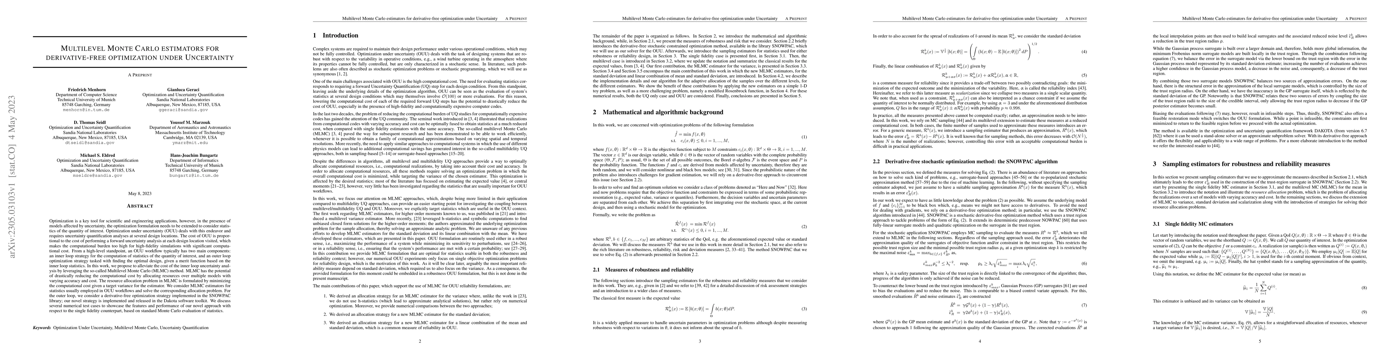 Thumbnail for Multilevel Monte Carlo estimators for derivative-free optimization under
  uncertainty