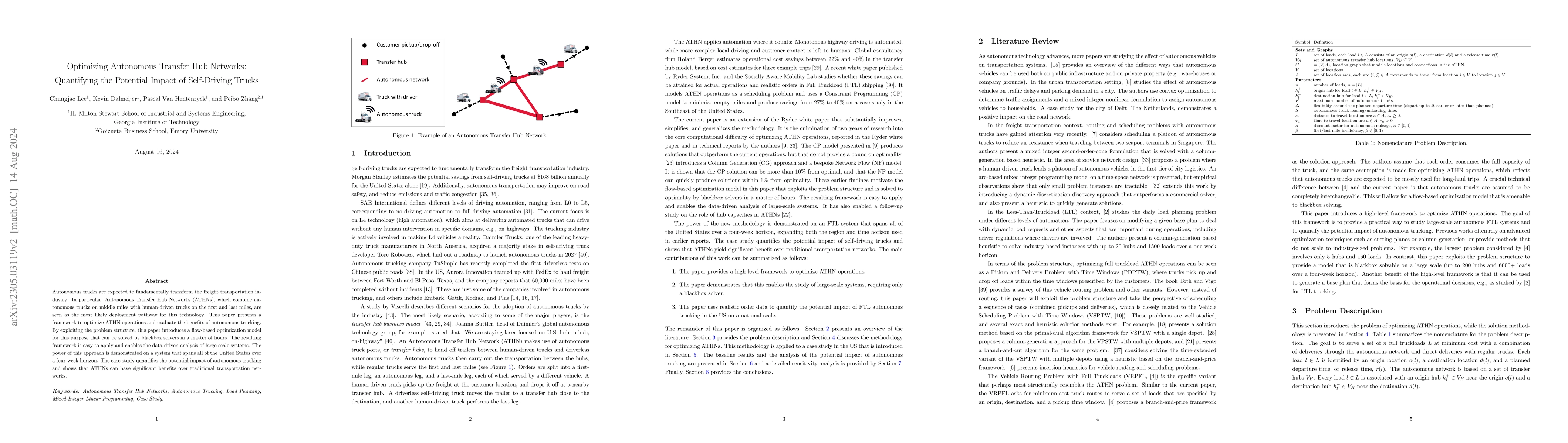 Thumbnail for Optimizing Autonomous Transfer Hub Networks: Quantifying the Potential
  Impact of Self-Driving Trucks