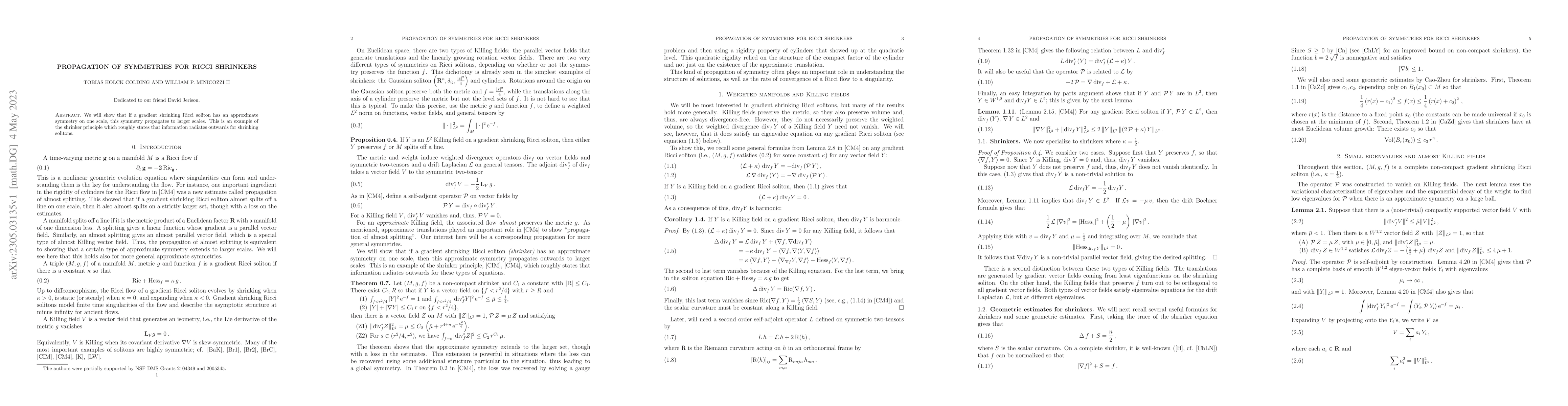 Thumbnail for Propagation of symmetries for Ricci shrinkers
