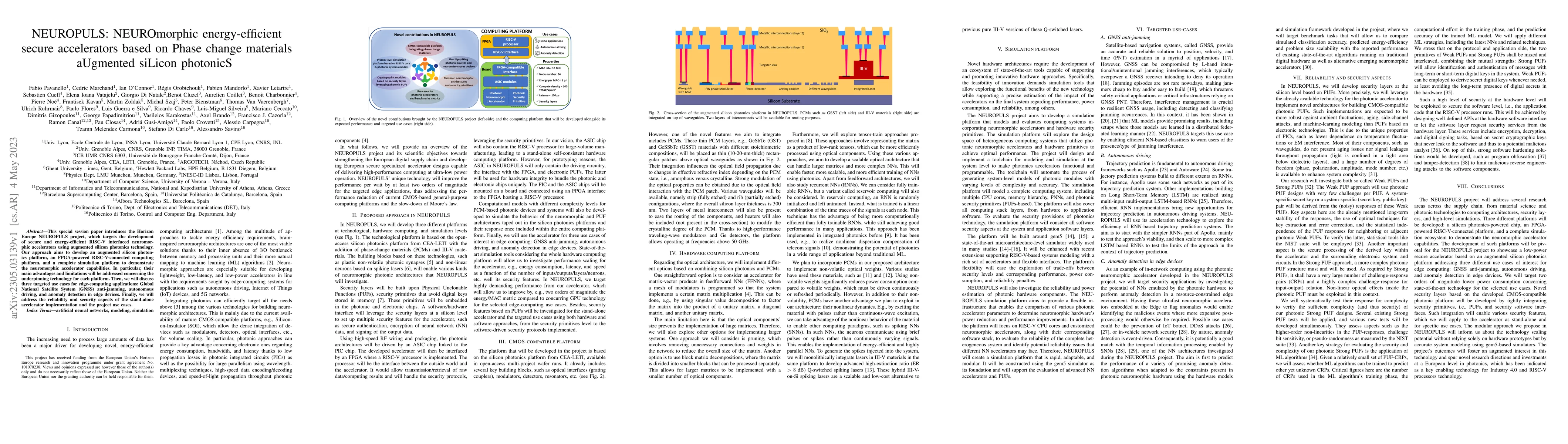 Thumbnail for NEUROPULS: NEUROmorphic energy-efficient secure accelerators based on
  Phase change materials aUgmented siLicon photonicS