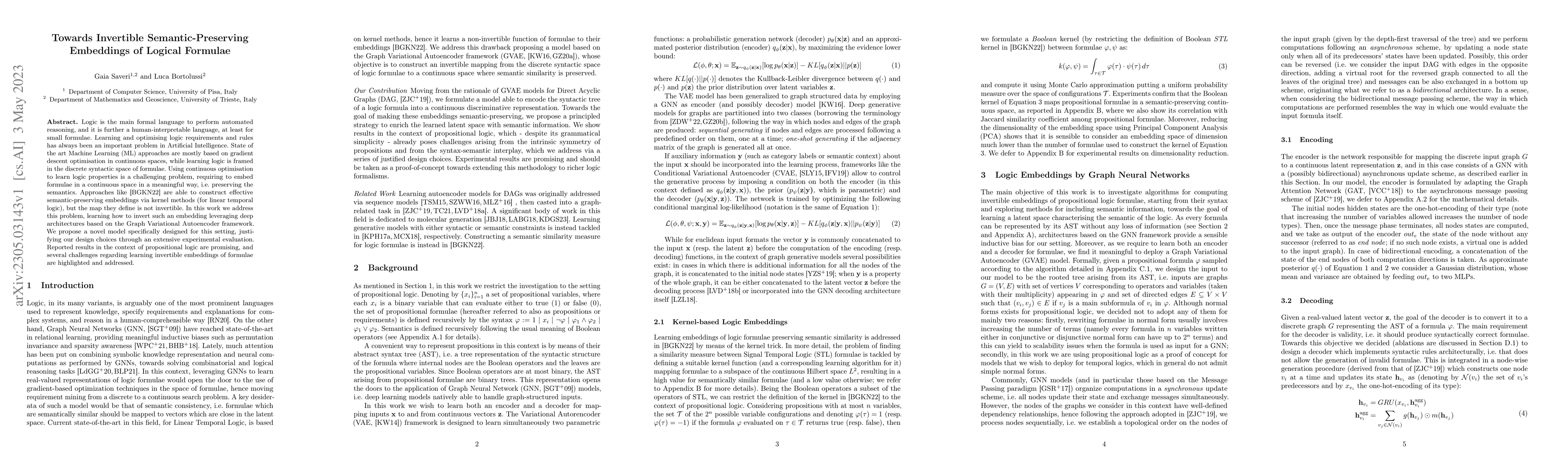 Thumbnail for Towards Invertible Semantic-Preserving Embeddings of Logical Formulae
