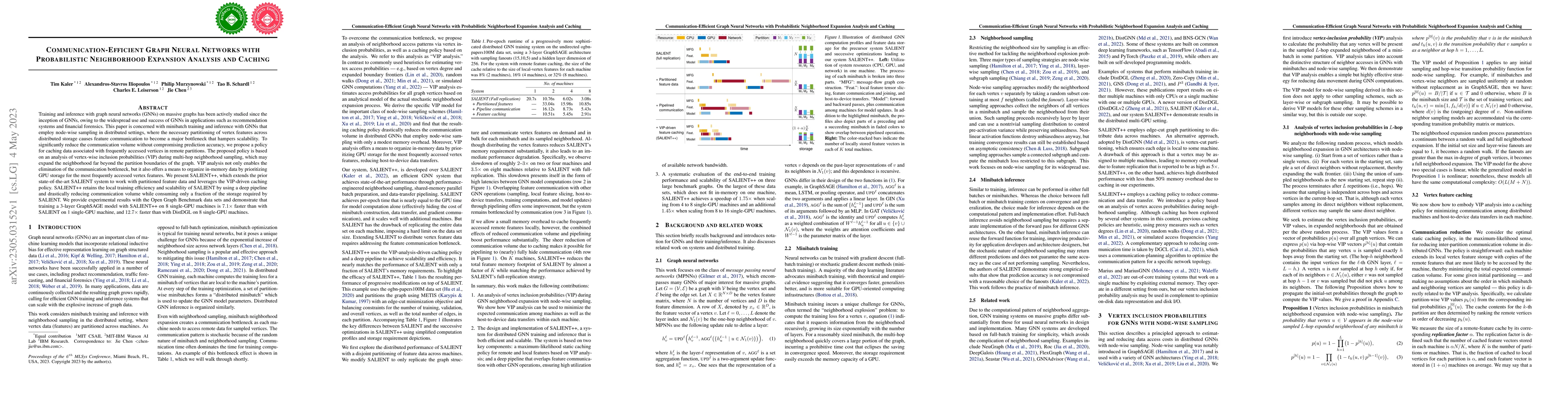 Thumbnail for Communication-Efficient Graph Neural Networks with Probabilistic
  Neighborhood Expansion Analysis and Caching