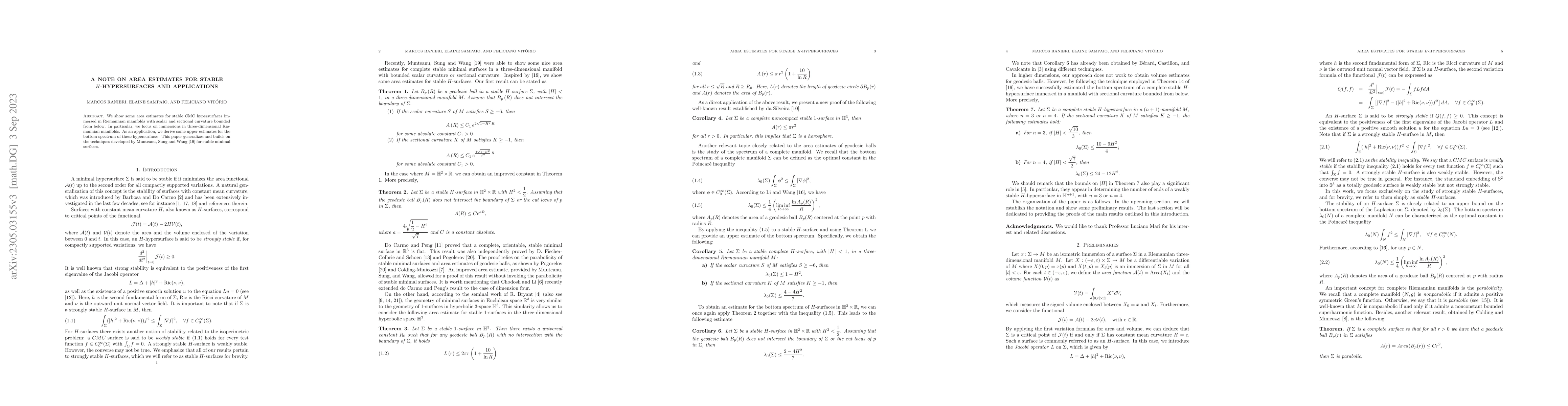 Thumbnail for A note on area estimates for stable $H$-hypersurfaces and applications