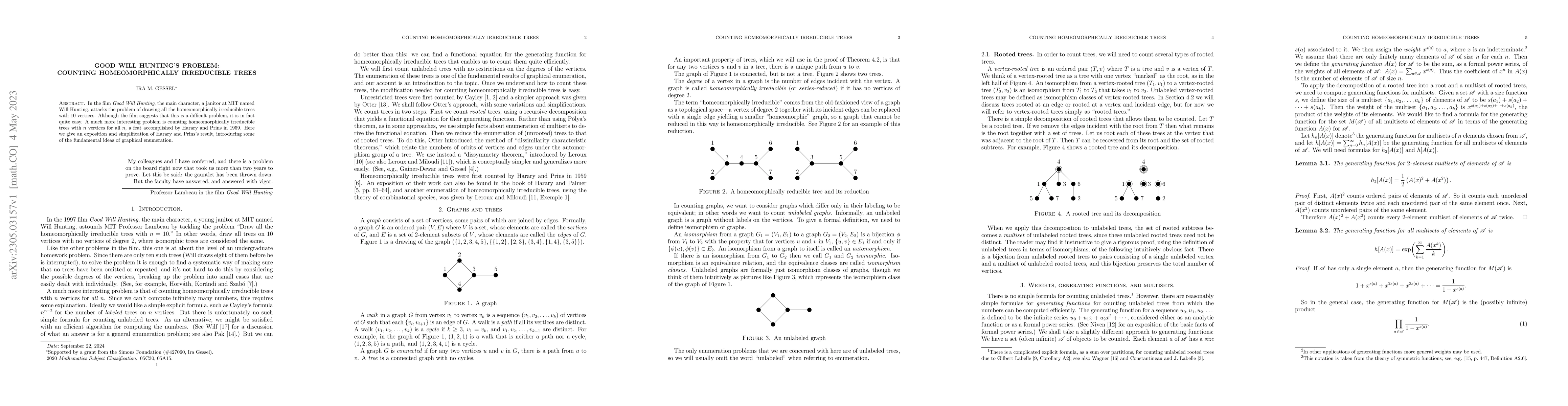 Thumbnail for Good Will Hunting's Problem: Counting Homeomorphically Irreducible Trees