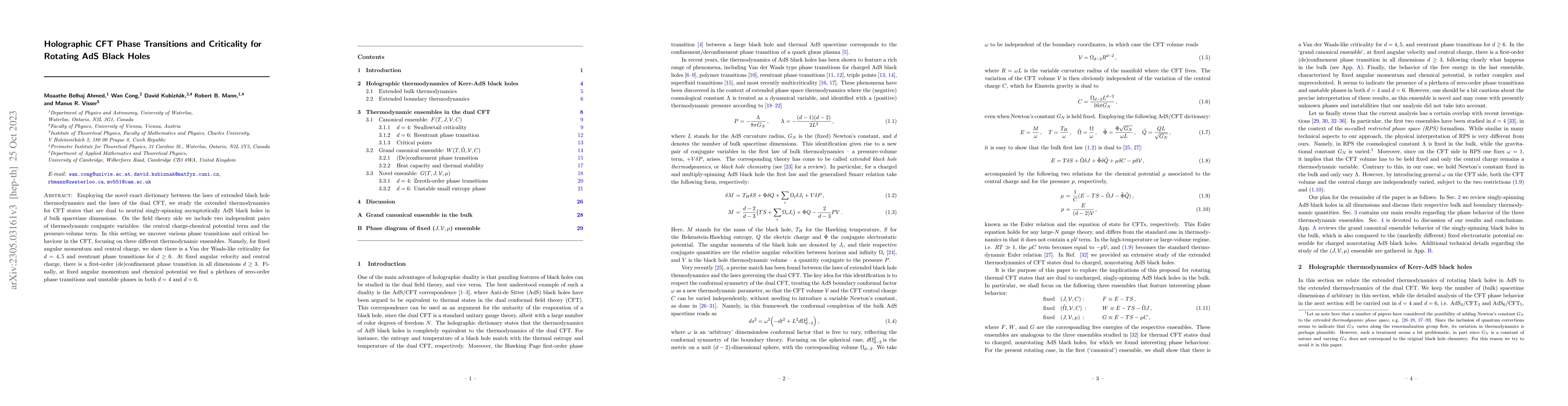 Thumbnail for Holographic CFT Phase Transitions and Criticality for Rotating AdS Black
  Holes