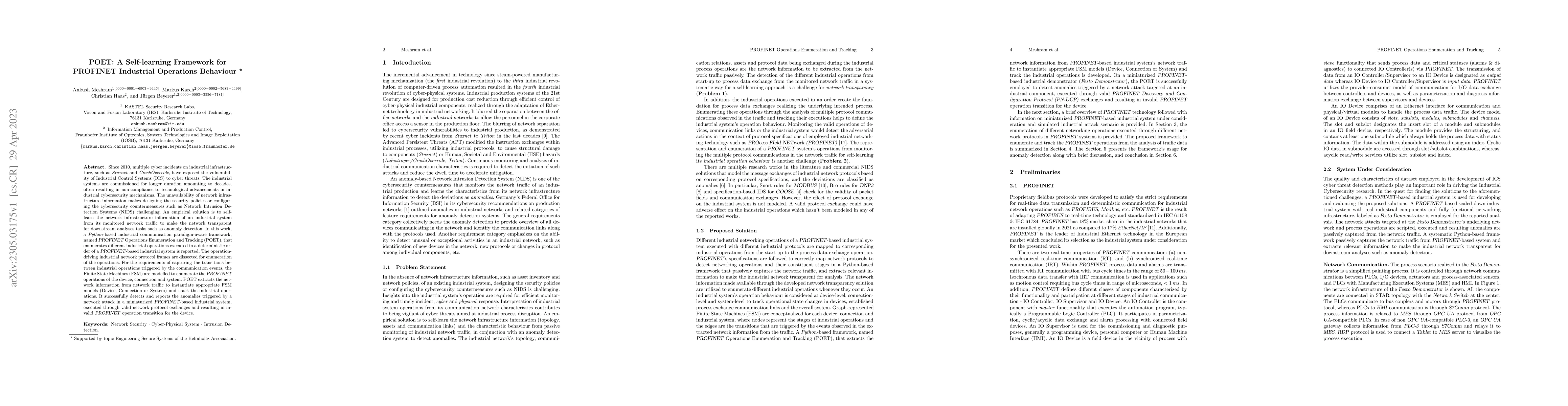 Thumbnail for POET: A Self-learning Framework for PROFINET Industrial Operations
  Behaviour