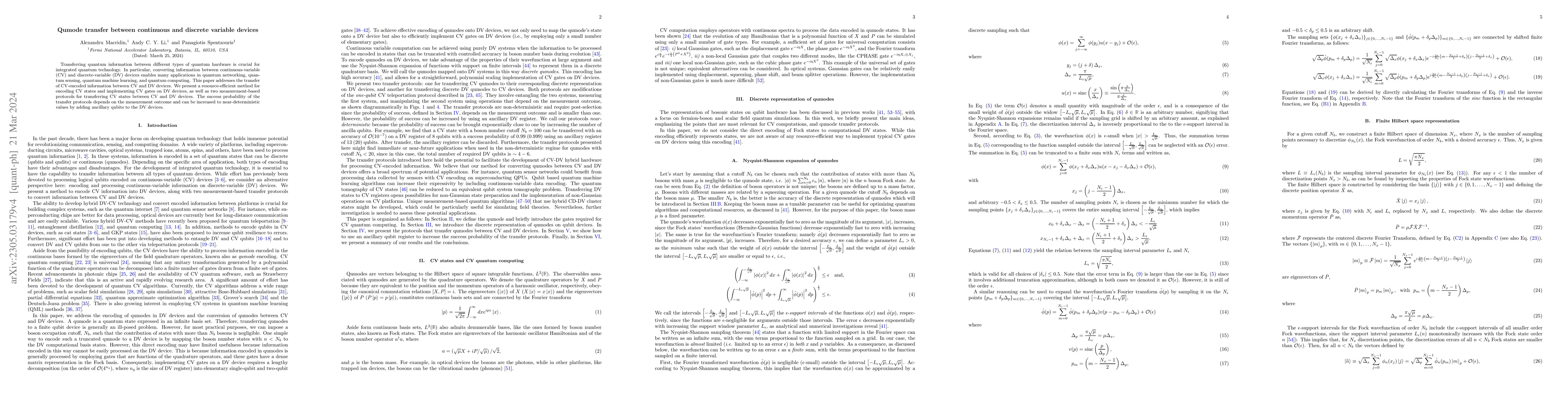 Thumbnail for Qumode transfer between continuous and discrete variable devices