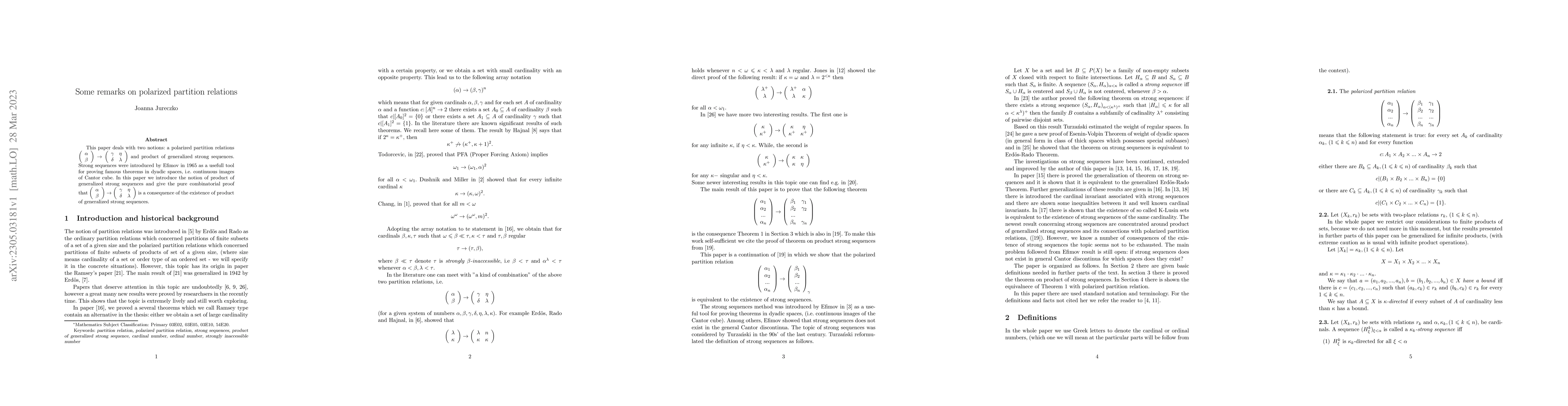 Thumbnail for Some remarks on polarized partition relations