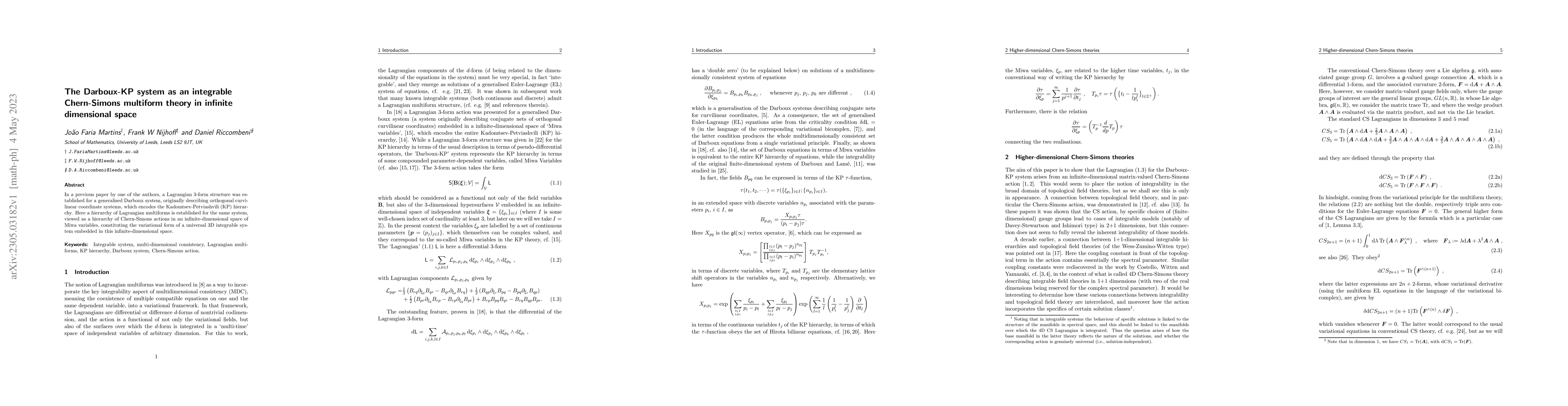 Thumbnail for The Darboux-KP system as an integrable Chern-Simons multiform theory in
  infinite dimensional space