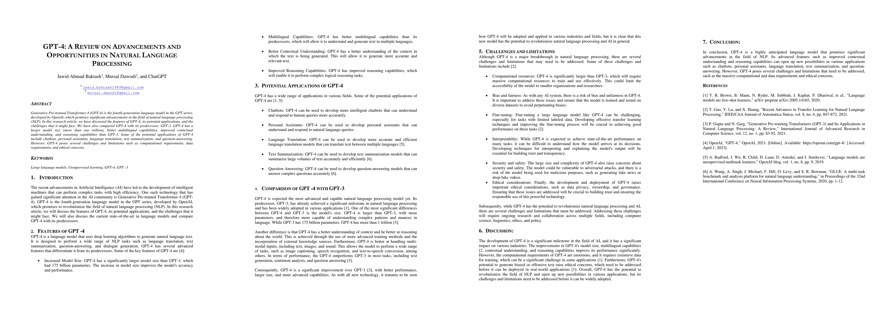 Thumbnail for Gpt-4: A Review on Advancements and Opportunities in Natural Language
  Processing