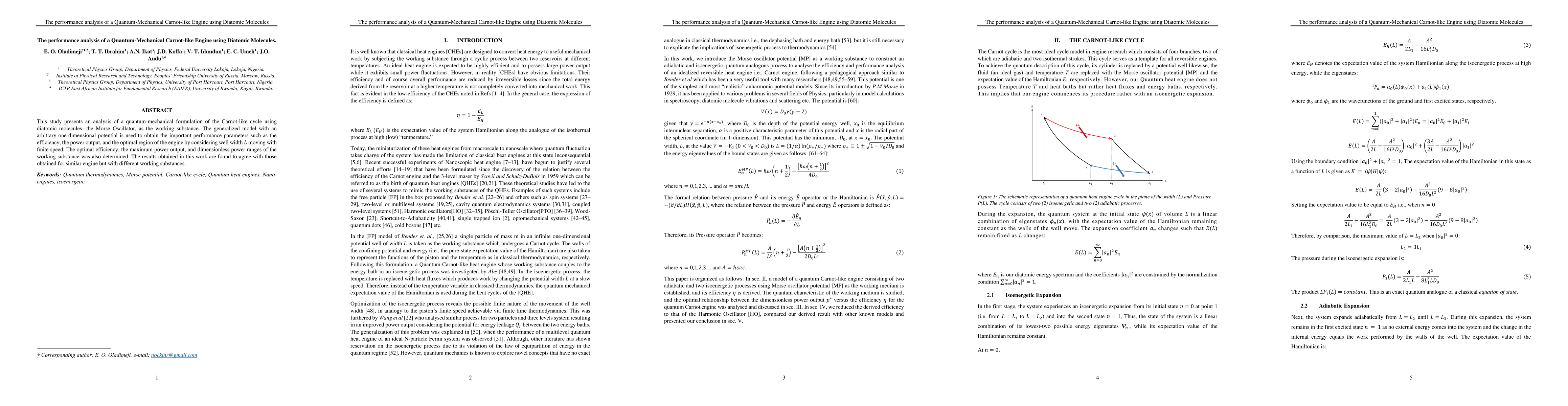 Thumbnail for The Performance Analysis of a Quantum-Mechanical Carnot-like Engine
  using Diatomic Molecules