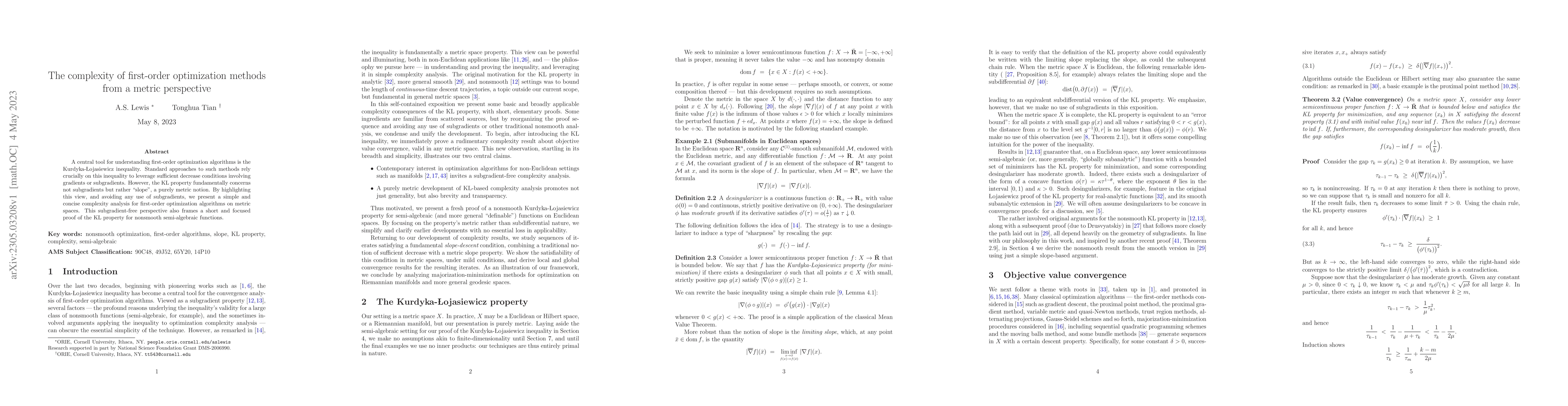 Thumbnail for The complexity of first-order optimization methods from a metric
  perspective
