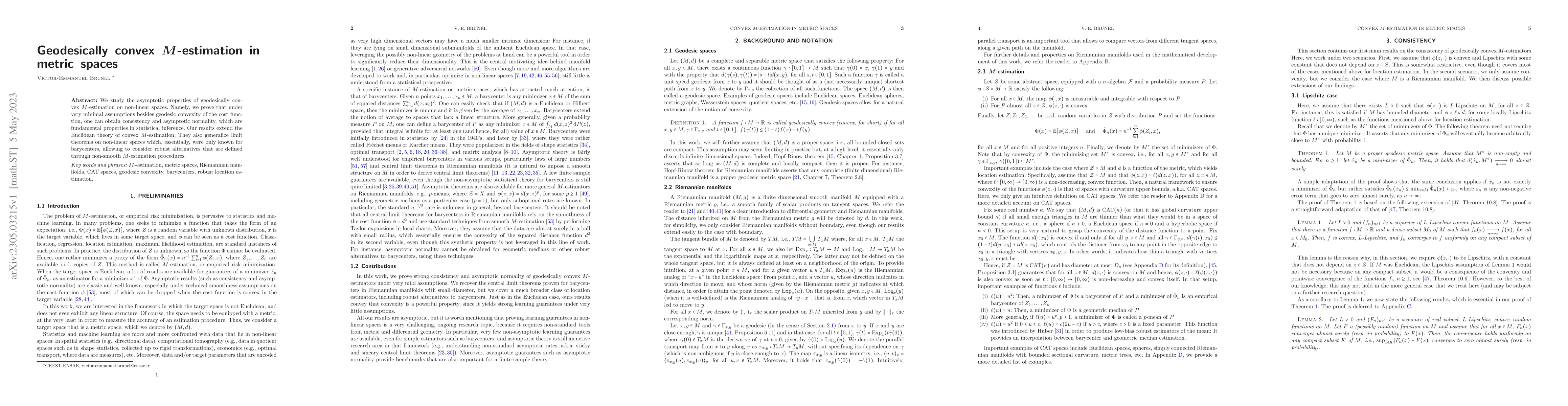 Thumbnail for Geodesically convex $M$-estimation in metric spaces