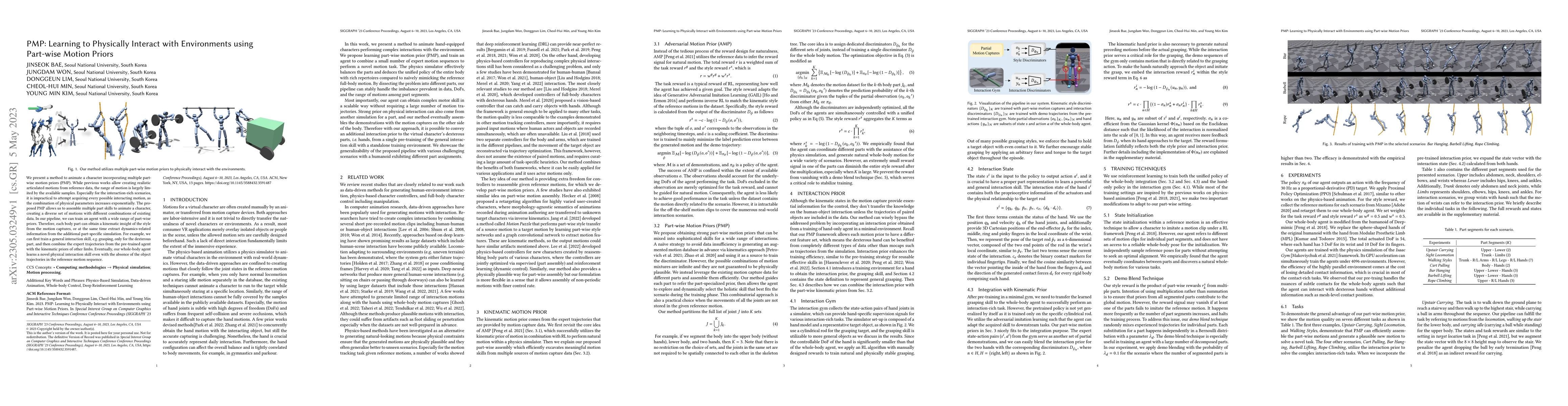 Thumbnail for PMP: Learning to Physically Interact with Environments using Part-wise
  Motion Priors