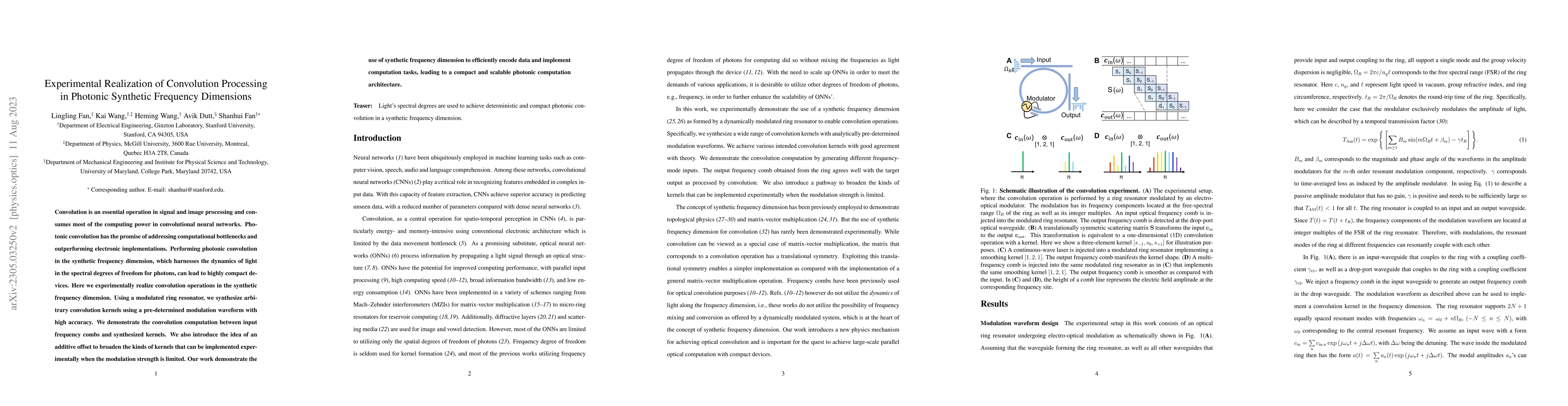 Thumbnail for Experimentally Realizing Convolution Processing in the Photonic
  Synthetic Frequency Dimension