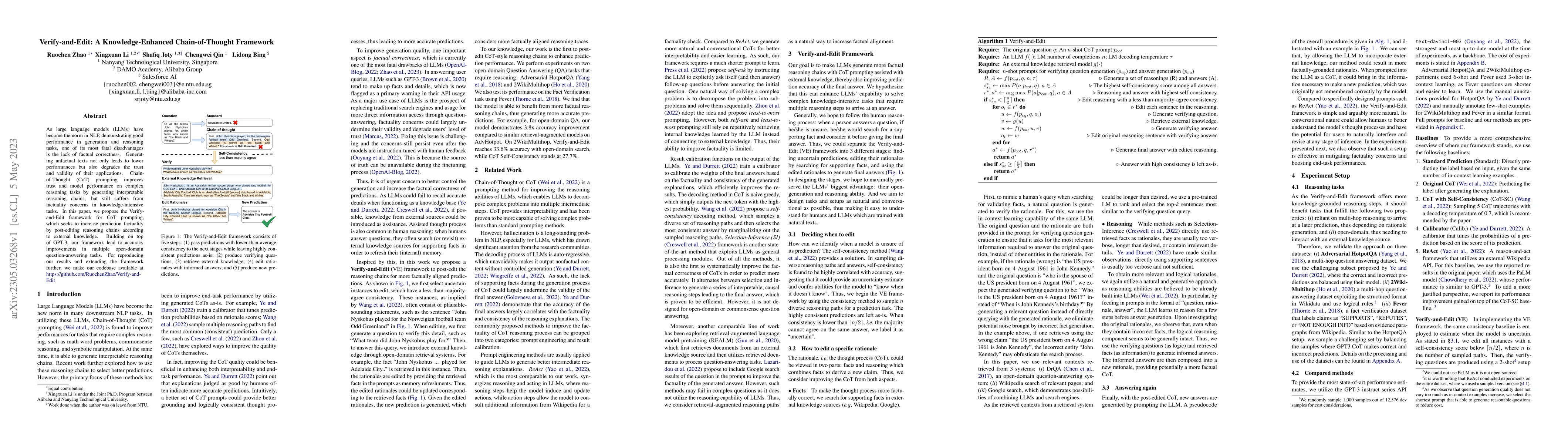 Thumbnail for Verify-and-Edit: A Knowledge-Enhanced Chain-of-Thought Framework