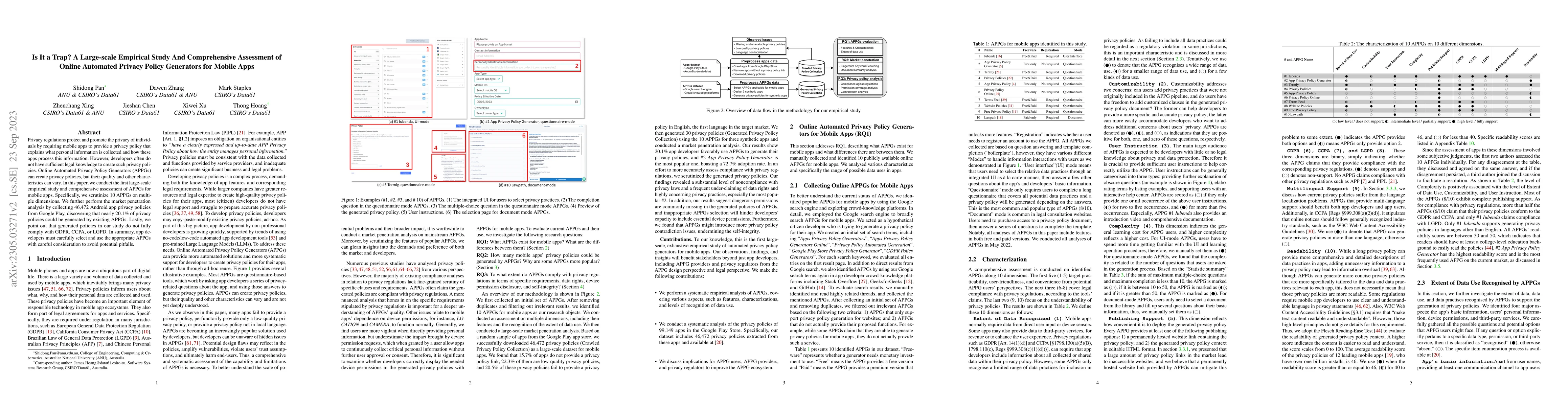 Thumbnail for Is It a Trap? A Large-scale Empirical Study And Comprehensive Assessment
  of Online Automated Privacy Policy Generators for Mobile Apps