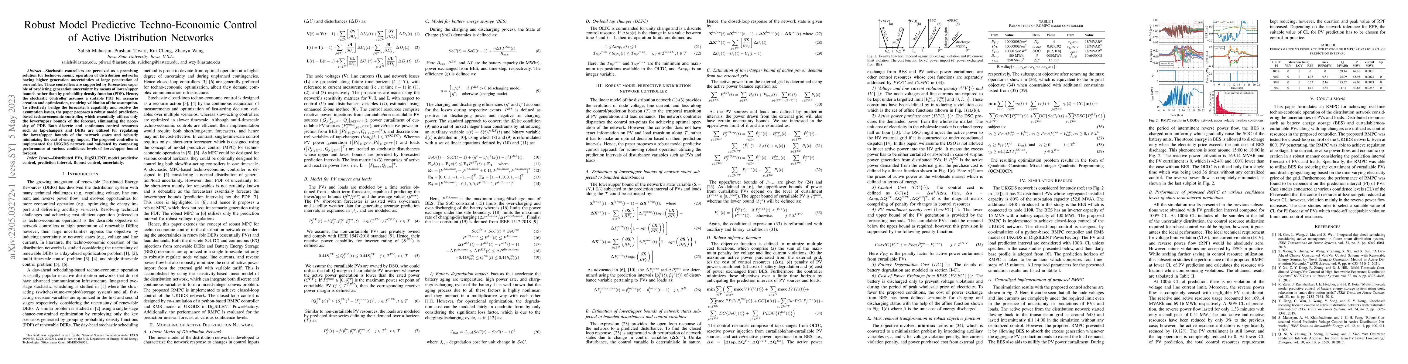 Thumbnail for Robust Model Predictive Techno-Economic Control of Active Distribution
  Networks