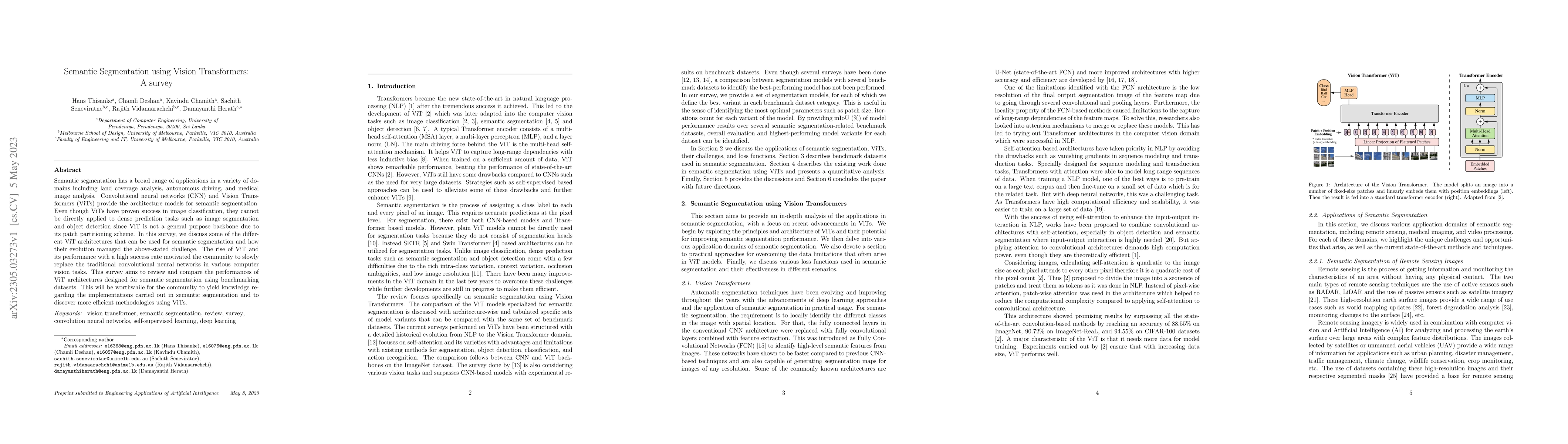 Thumbnail for Semantic Segmentation using Vision Transformers: A survey