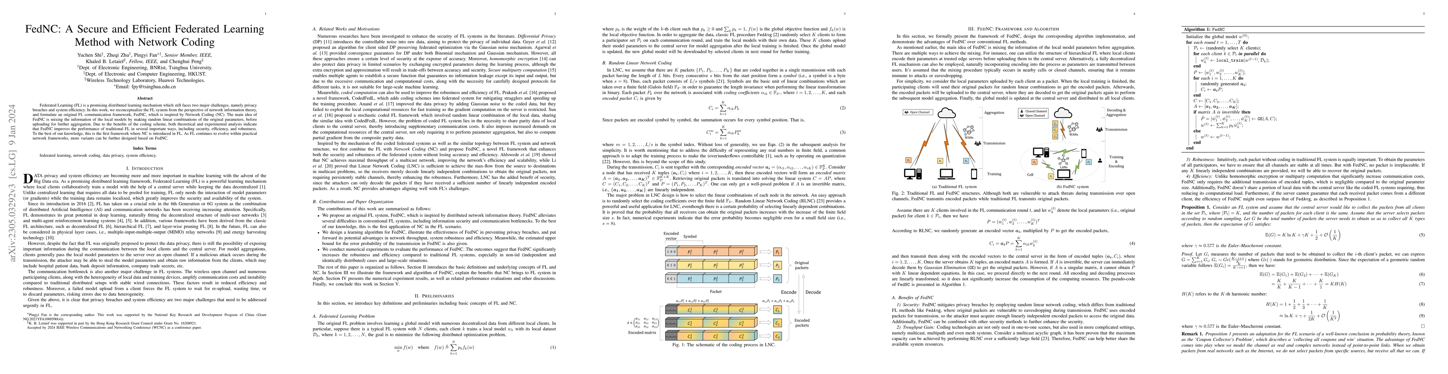 Thumbnail for FedNC: A Secure and Efficient Federated Learning Method with Network
  Coding