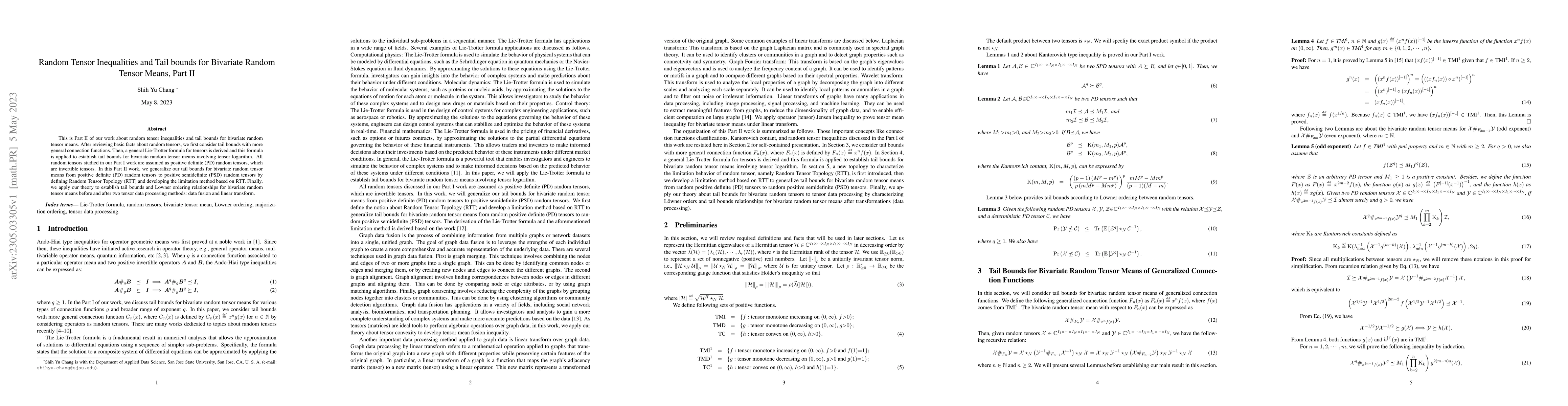 Thumbnail for Random Tensor Inequalities and Tail bounds for Bivariate Random Tensor
  Means, Part II