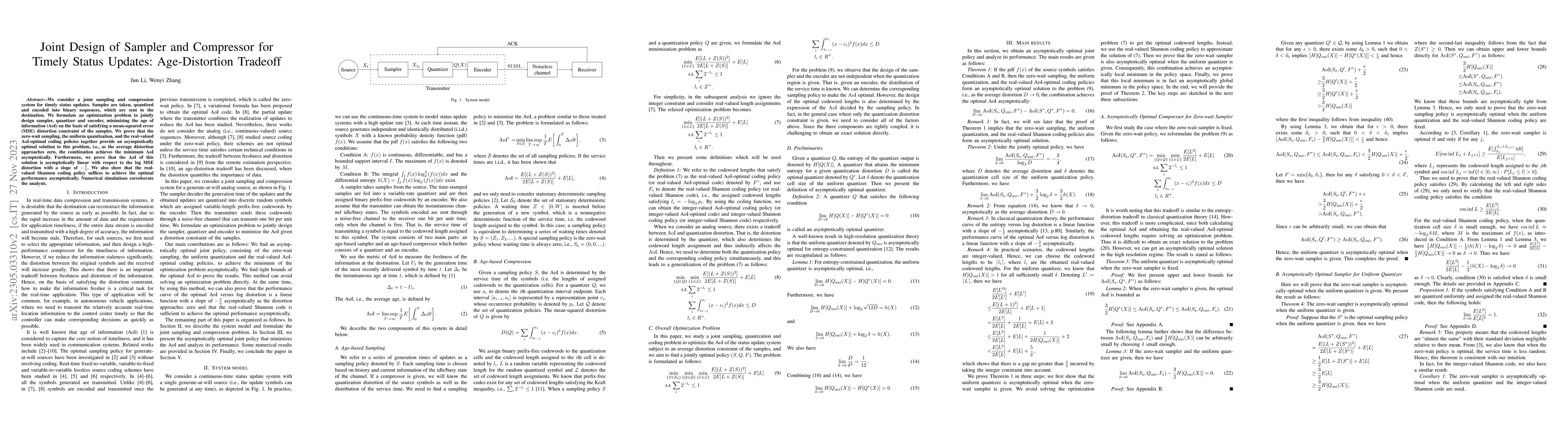 Thumbnail for Joint Design of Sampler and Compressor for Timely Status Updates:
  Age-Distortion Tradeoff