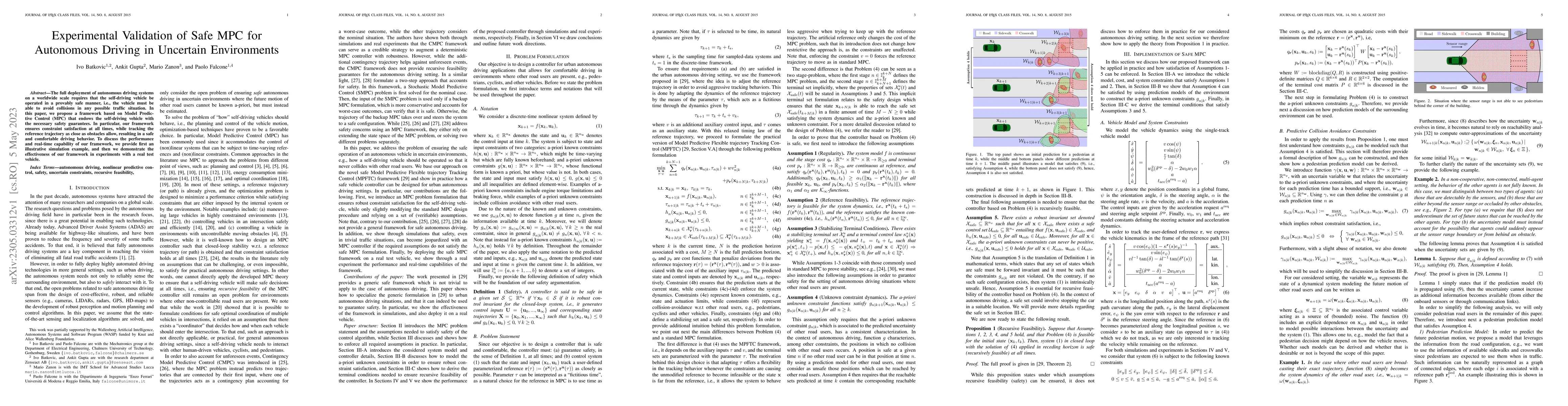 Thumbnail for Experimental Validation of Safe MPC for Autonomous Driving in Uncertain
  Environments