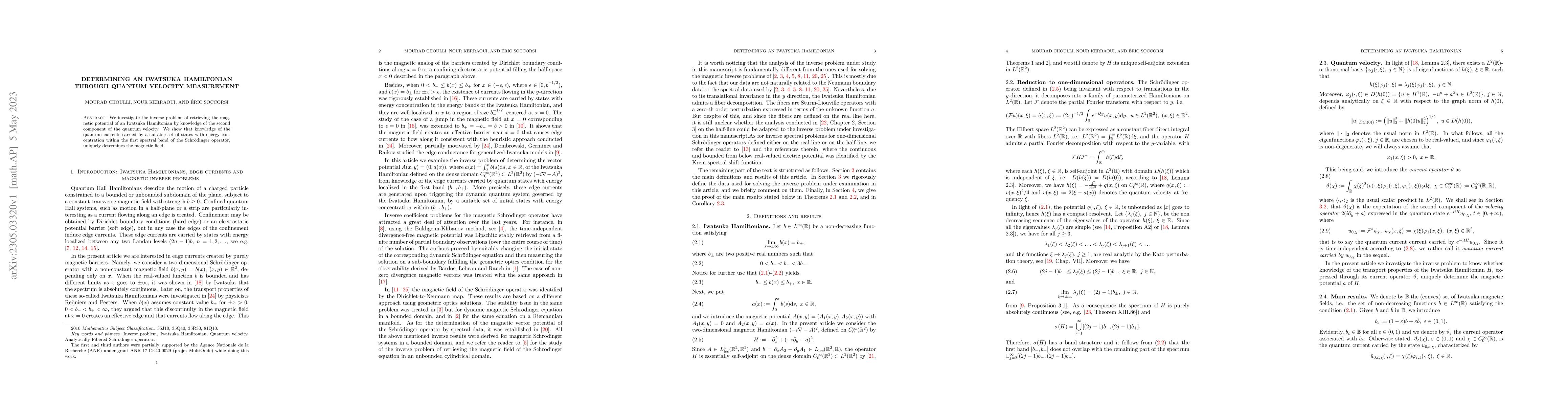 Thumbnail for Determining an Iwatsuka Hamiltonian through quantum velocity measurement