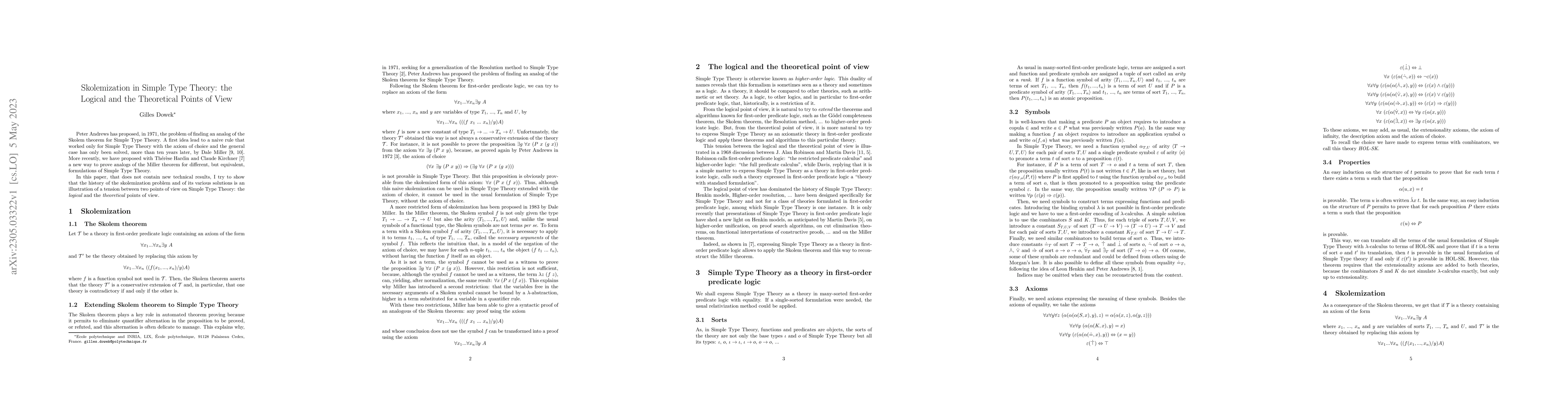 Thumbnail for Skolemization in Simple Type Theory: the Logical and the Theoretical
  Points of View