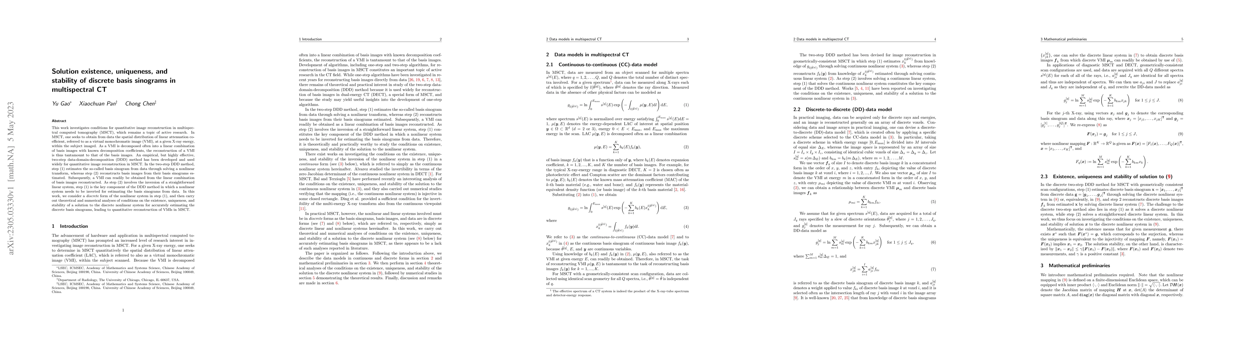 Thumbnail for Solution existence, uniqueness, and stability of discrete basis
  sinograms in multispectral CT