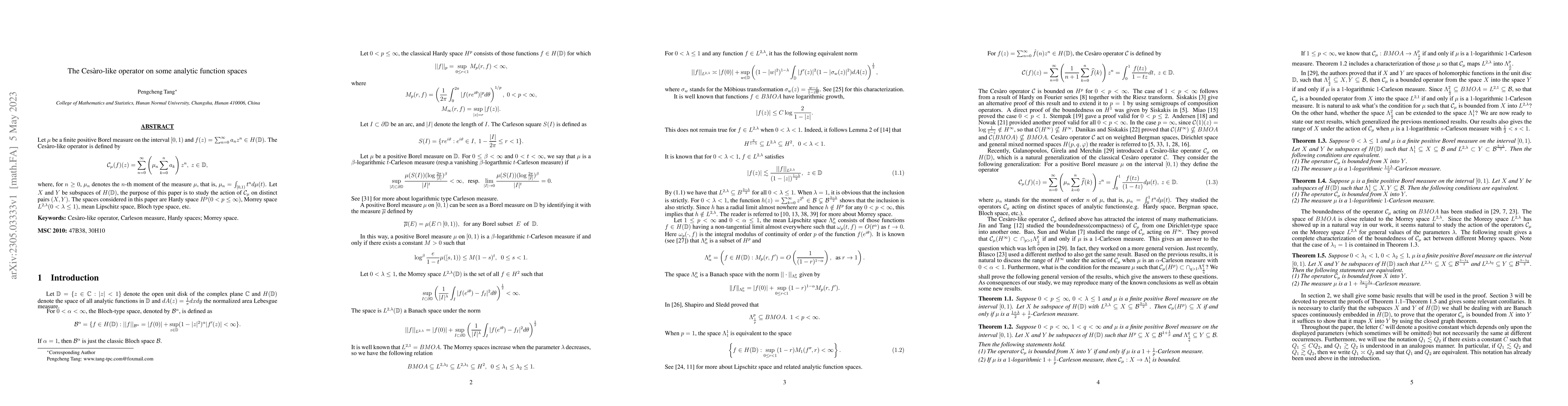 Thumbnail for The Ces`aro-like operator on some analytic function spaces