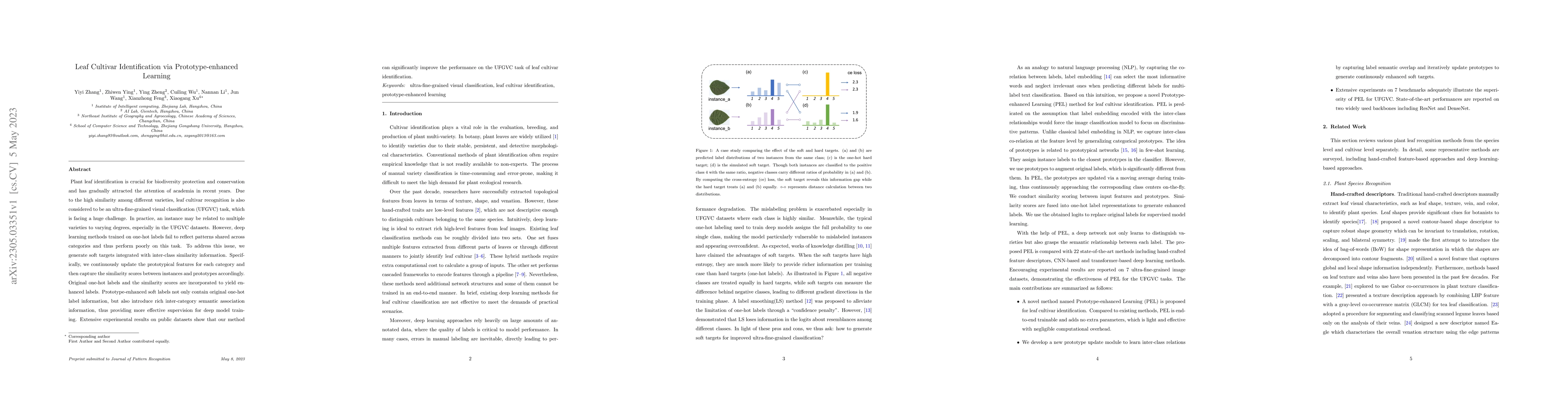 Thumbnail for Leaf Cultivar Identification via Prototype-enhanced Learning