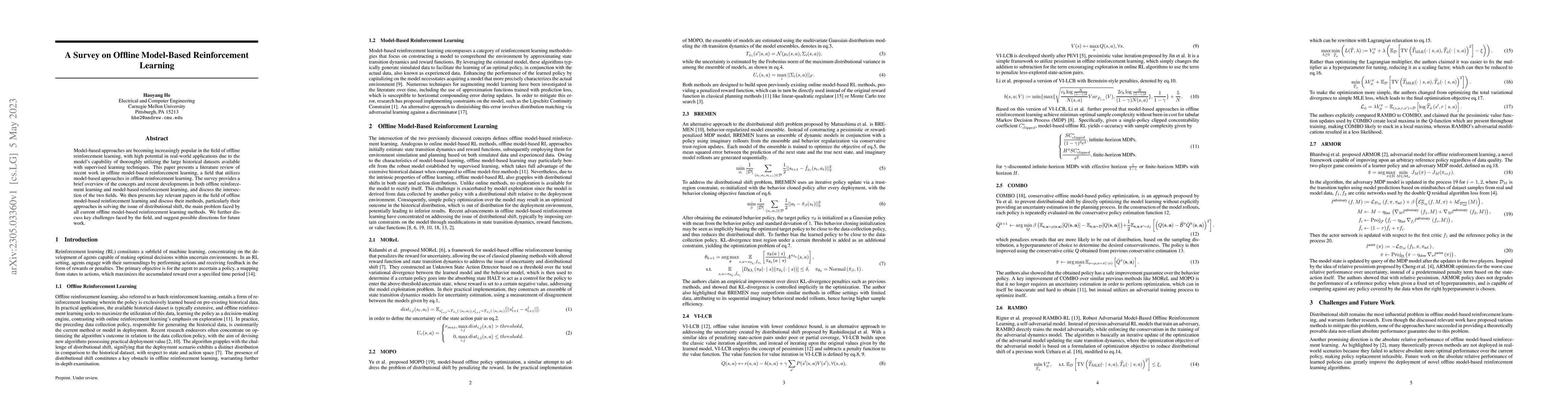 Thumbnail for A Survey on Offline Model-Based Reinforcement Learning