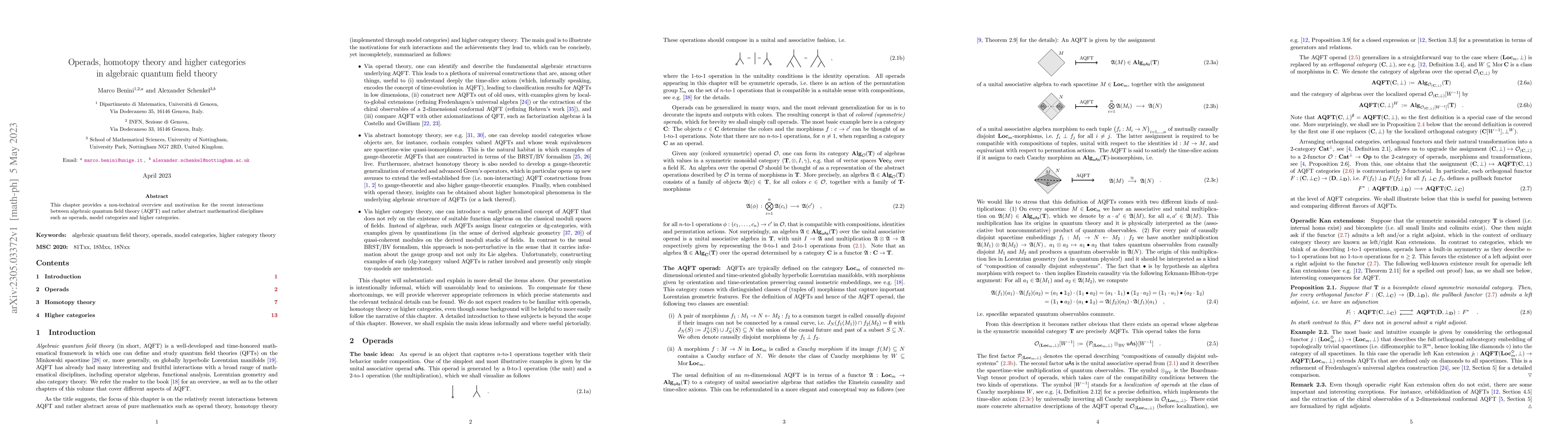 Thumbnail for Operads, homotopy theory and higher categories in algebraic quantum
  field theory