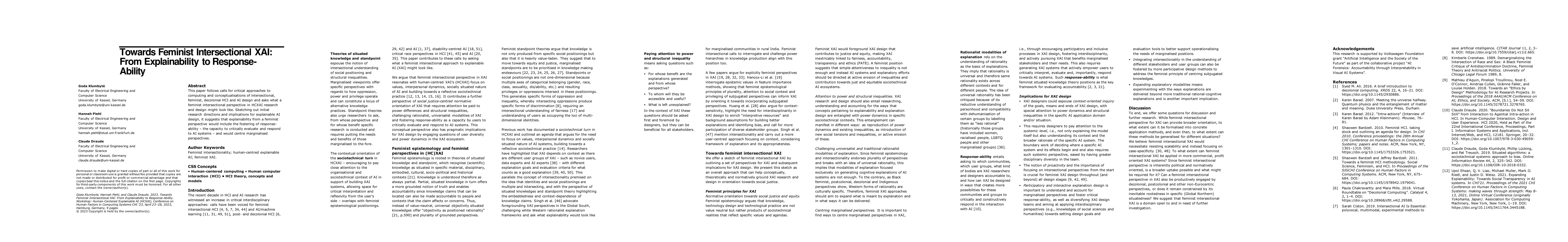 Thumbnail for Towards Feminist Intersectional XAI: From Explainability to
  Response-Ability