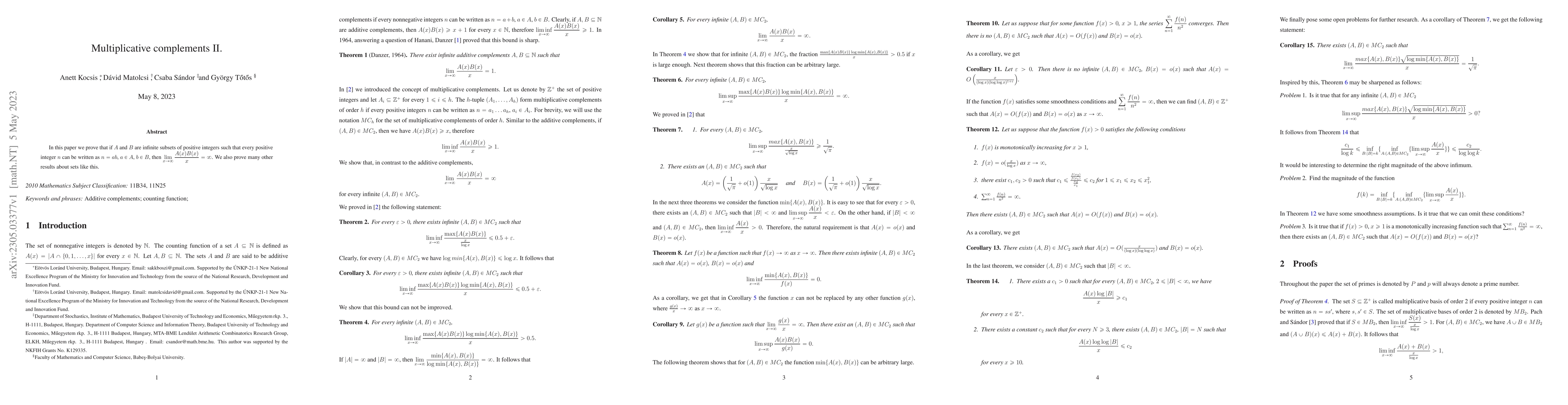 Thumbnail for Multiplicative complements II